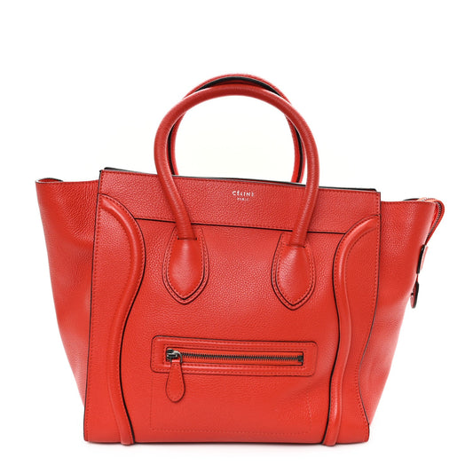 Celine Drummed Calfskin Mini Luggage Coquelicot