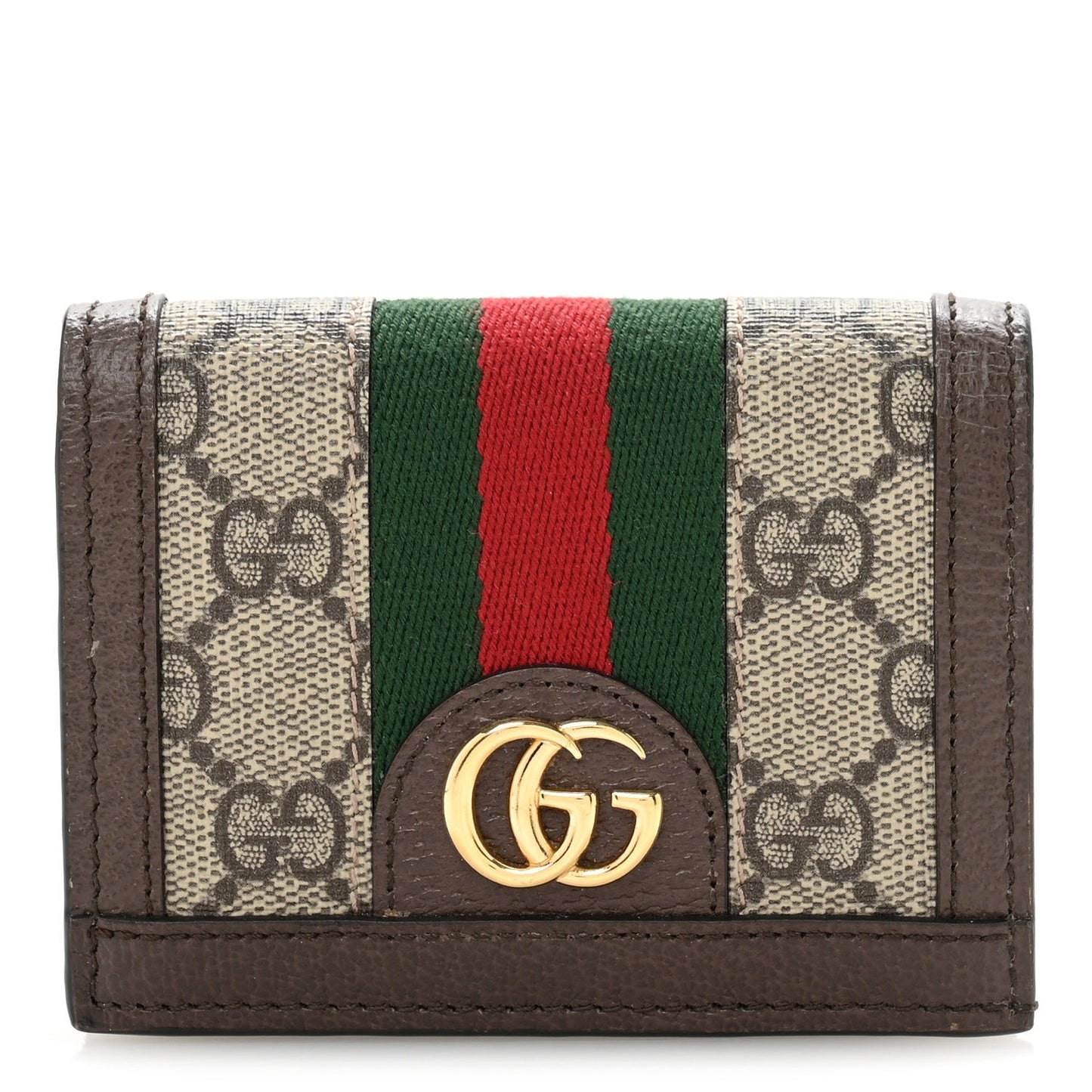 Gucci GG Supreme Monogram Web Ophidia Card Case Beige New Acero
