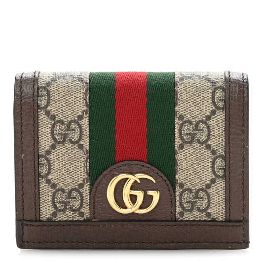 Gucci GG Supreme Monogram Web Ophidia Card Case Beige New Acero