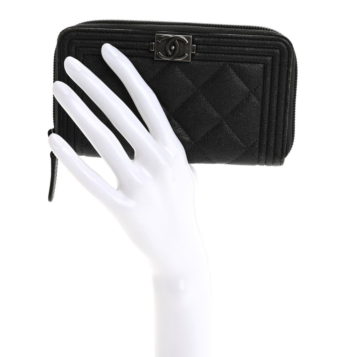 Chanel Iridescent Caviar Quilted Small Boy Zip Around Wallet Grey