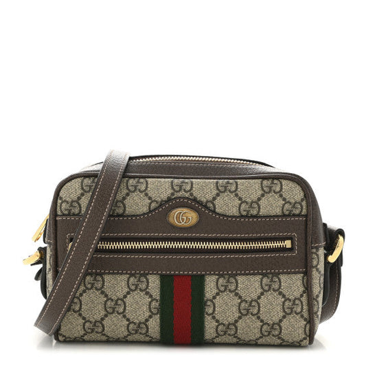 Gucci GG Supreme Monogram Web Mini Ophidia Shoulder Bag  Brown