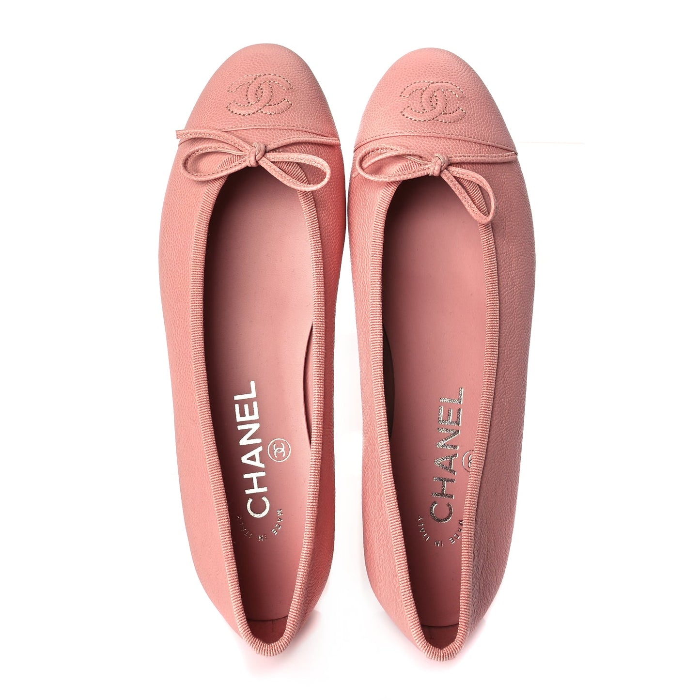 Chanel Caviar CC Cap Toe Ballerina Flats 36.5 Pink