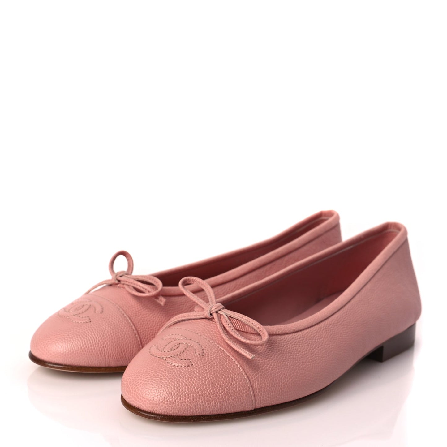 Chanel Caviar CC Cap Toe Ballerina Flats 36.5 Pink