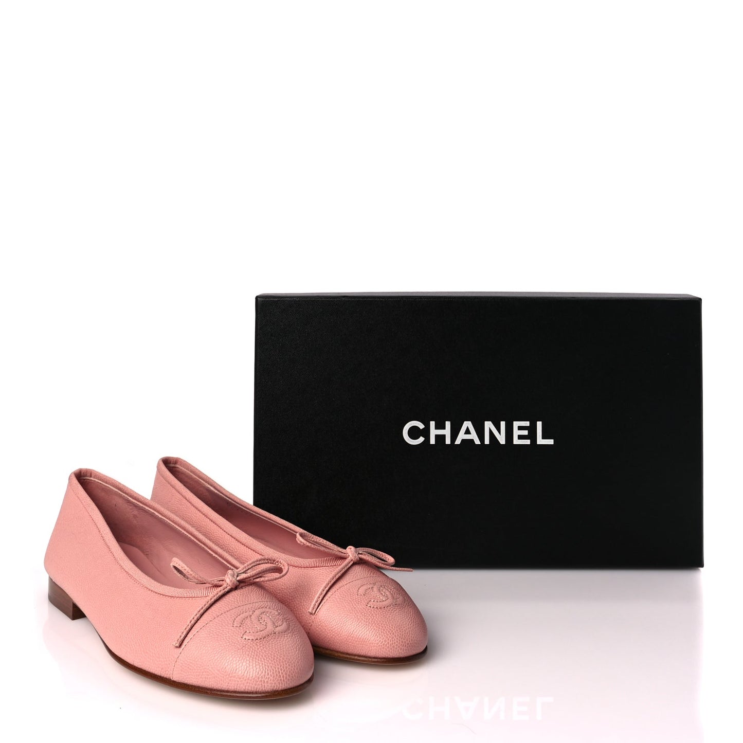 Chanel Caviar CC Cap Toe Ballerina Flats 36.5 Pink