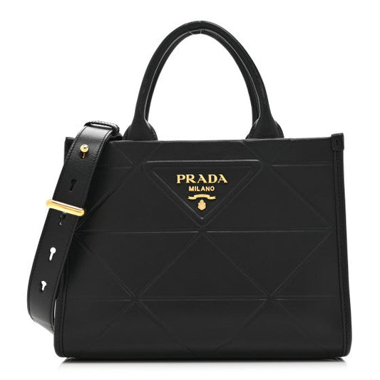 Prada Soft Calfskin Triangolo Symbole Embossed Mini Tote Black