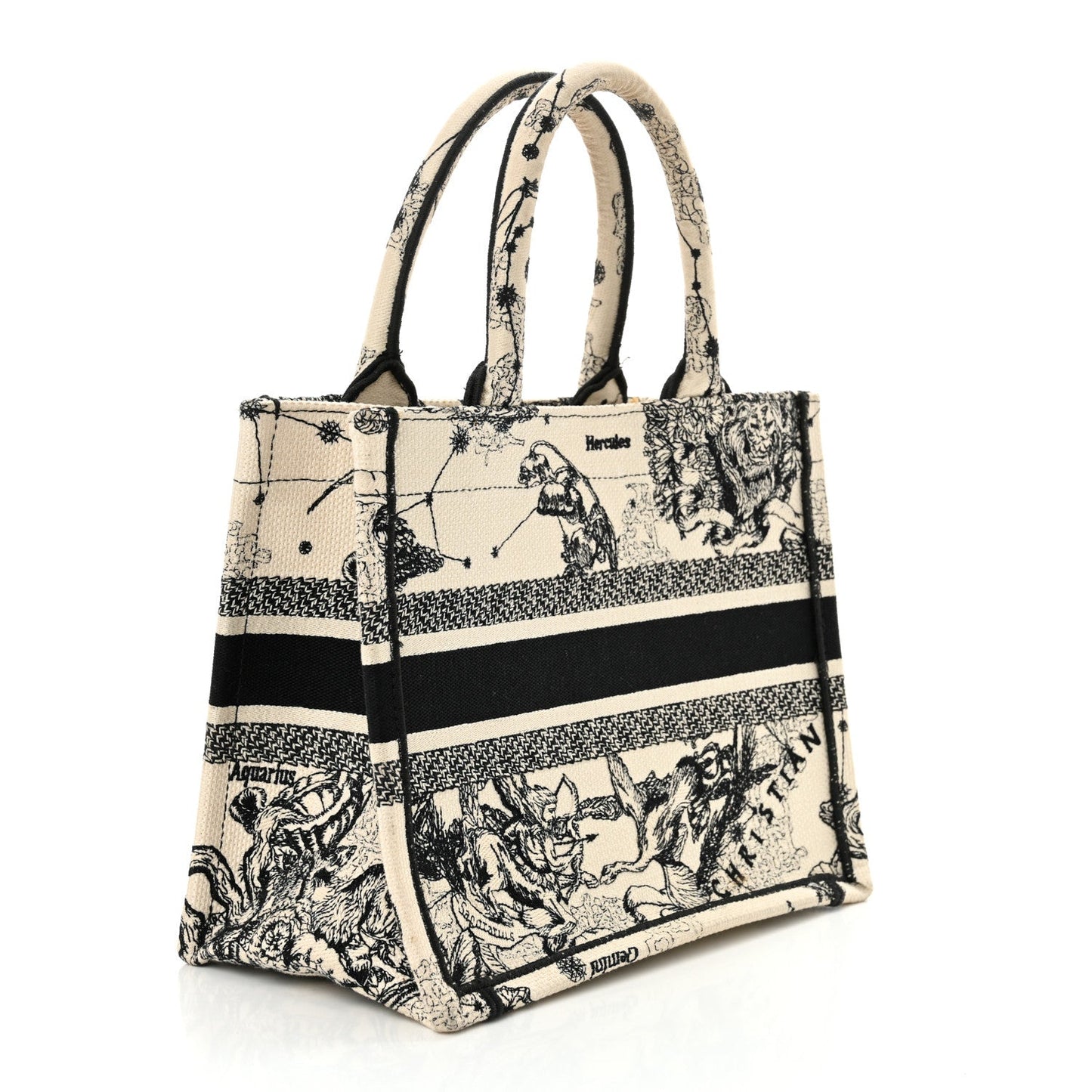 Christian Dior Canvas Embroidered Small Zodiac Toile De Jouy Book Tote Latte