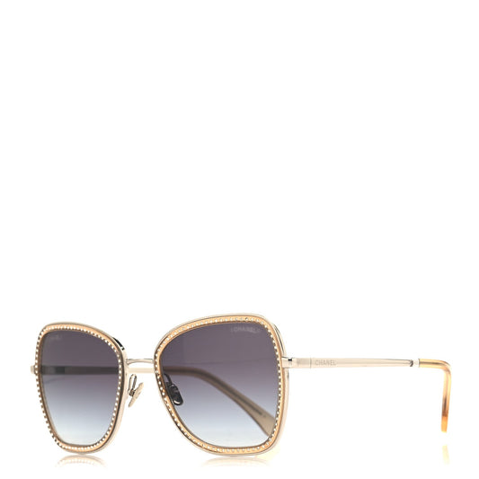 Chanel Square Frame Sequin Sunglasses 4277-B Silver Brown