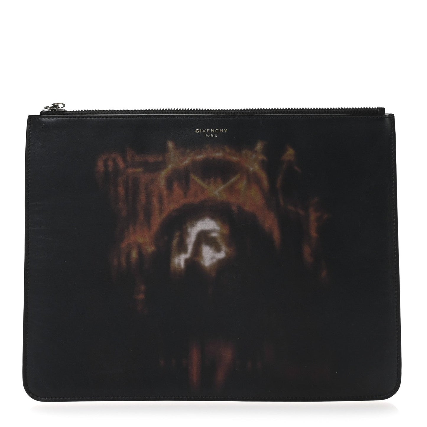 Givenchy Calfskin Jesus Print Zip Pouch Black