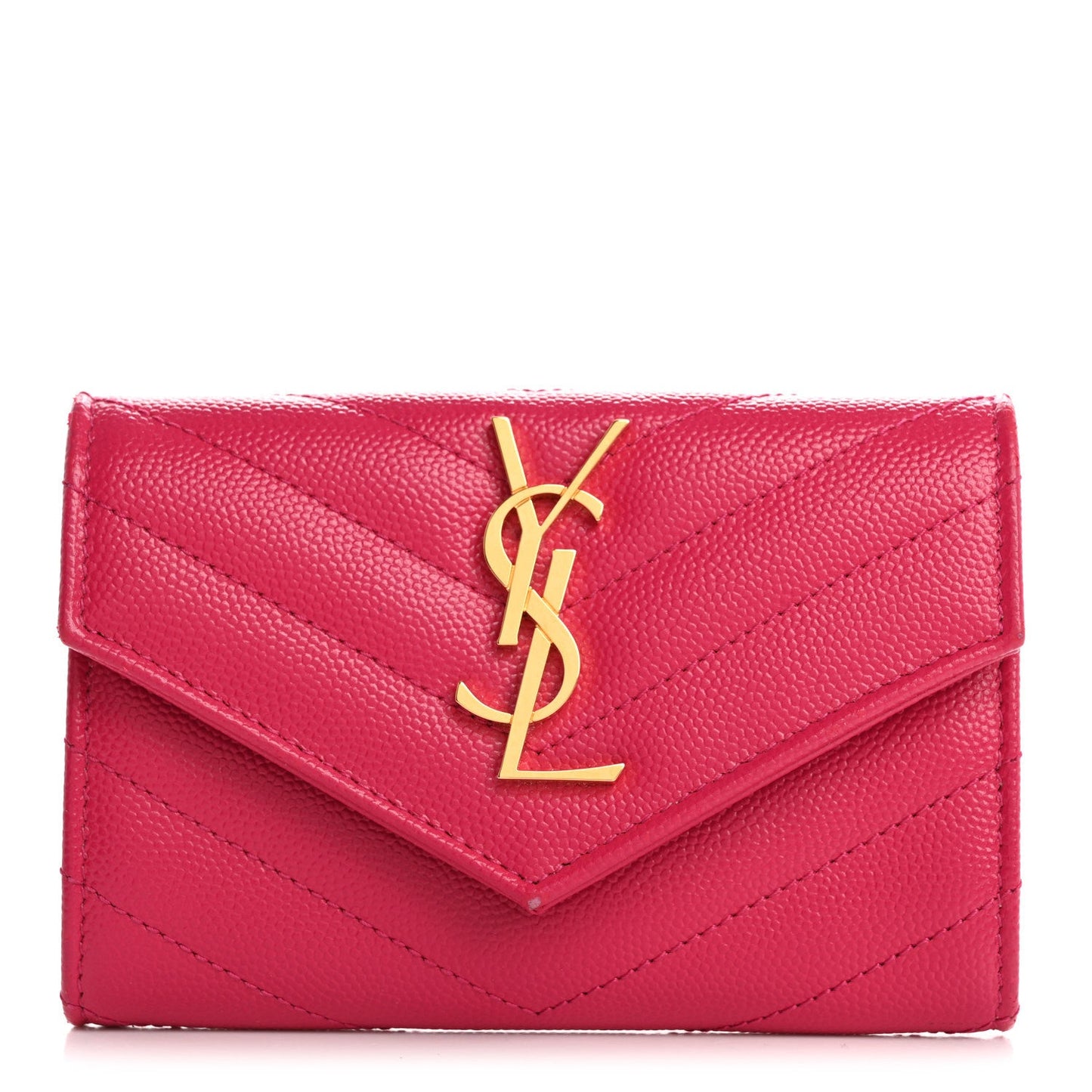 Saint Laurent Grain De Poudre Matelasse Chevron Small Monogram Envelope Wallet Bubblegum