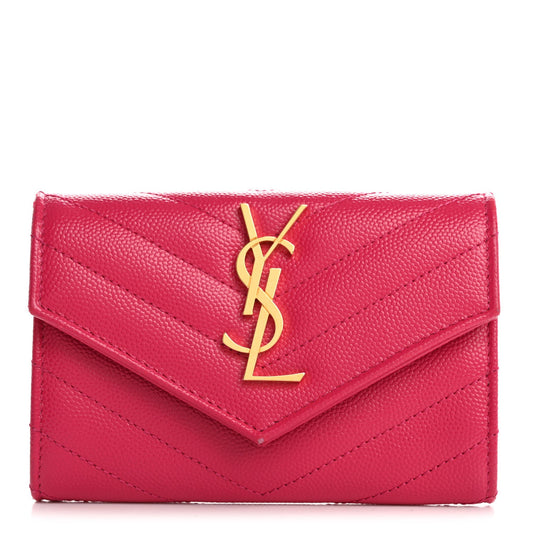 Saint Laurent Grain De Poudre Matelasse Chevron Small Monogram Envelope Wallet Bubblegum
