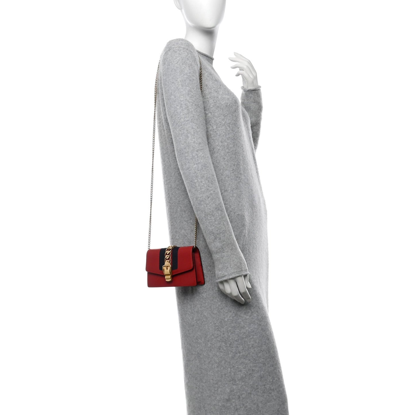 Gucci Calfskin Super Mini Sylvie Chain Shoulder Bag Hibiscus Red