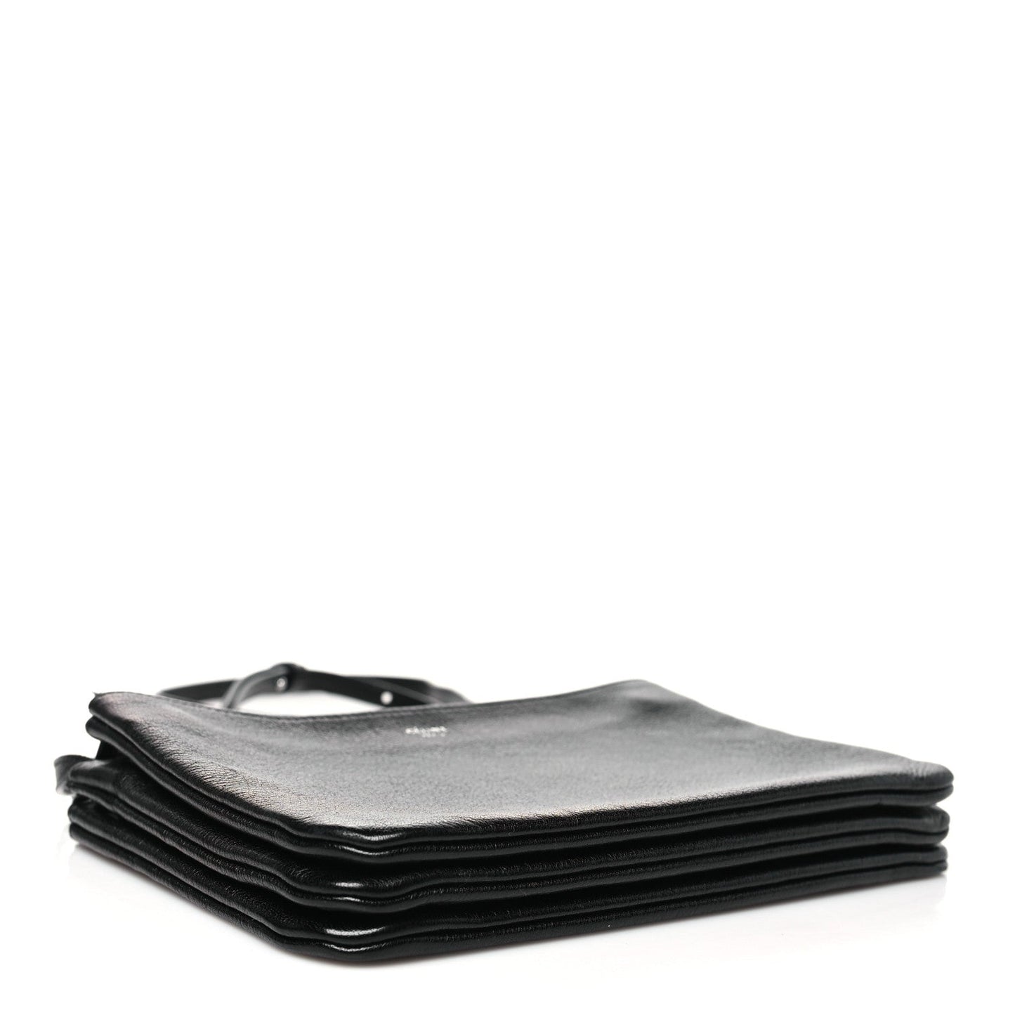 Celine Shiny Textured Calfskin Trio Crossbody Bag Black