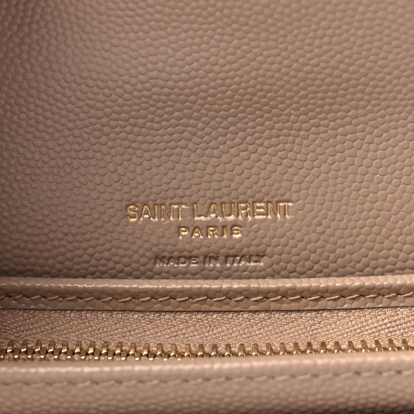 Saint Laurent Grain De Poudre Mixed Matelasse Triquilt Monogram Compact Tri Fold Wallet Dark Beige