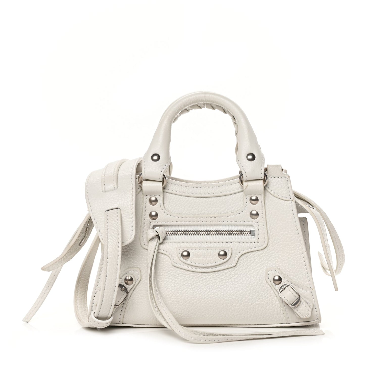 Balenciaga Grained Calfskin Neo Classic Silver Hardware Nano City Crossbody White