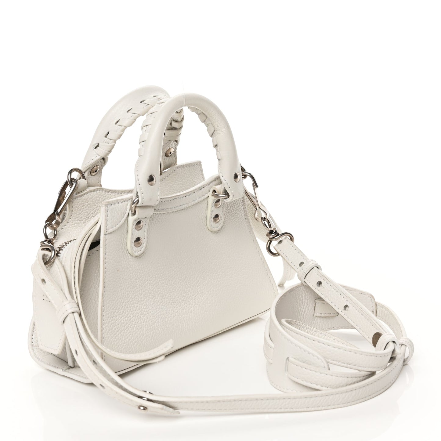 Balenciaga Grained Calfskin Neo Classic Silver Hardware Nano City Crossbody White