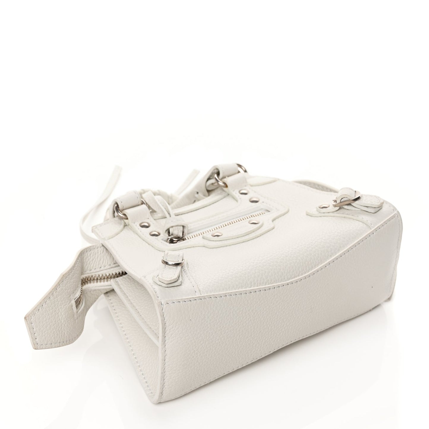 Balenciaga Grained Calfskin Neo Classic Silver Hardware Nano City Crossbody White
