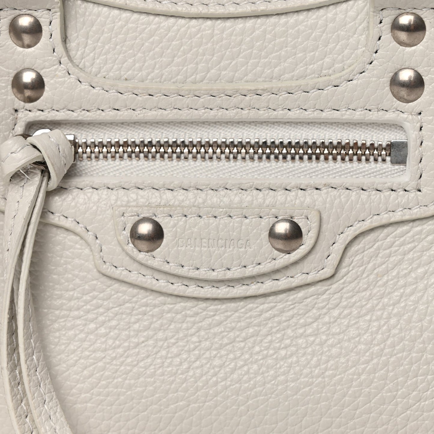 Balenciaga Grained Calfskin Neo Classic Silver Hardware Nano City Crossbody White
