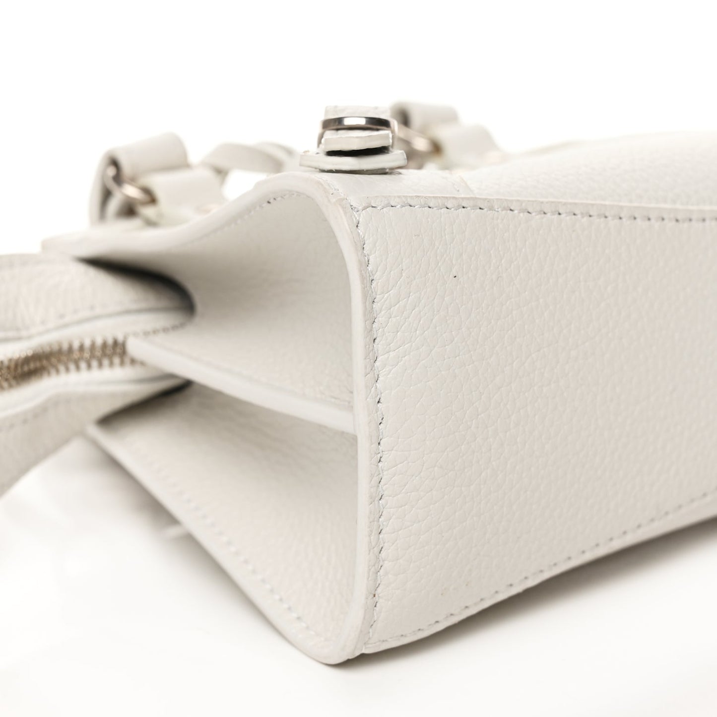 Balenciaga Grained Calfskin Neo Classic Silver Hardware Nano City Crossbody White