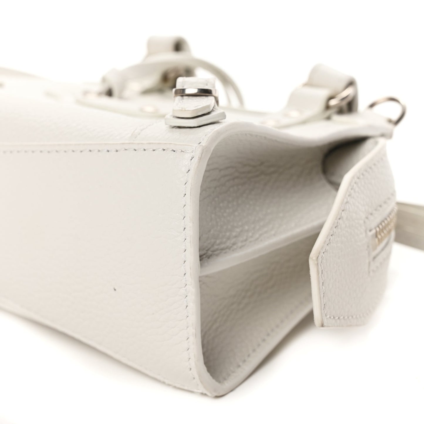 Balenciaga Grained Calfskin Neo Classic Silver Hardware Nano City Crossbody White