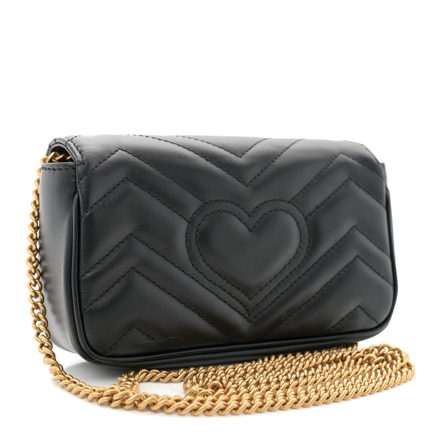 Gucci Calfskin Matelasse Super Mini GG Marmont Shoulder Bag Black