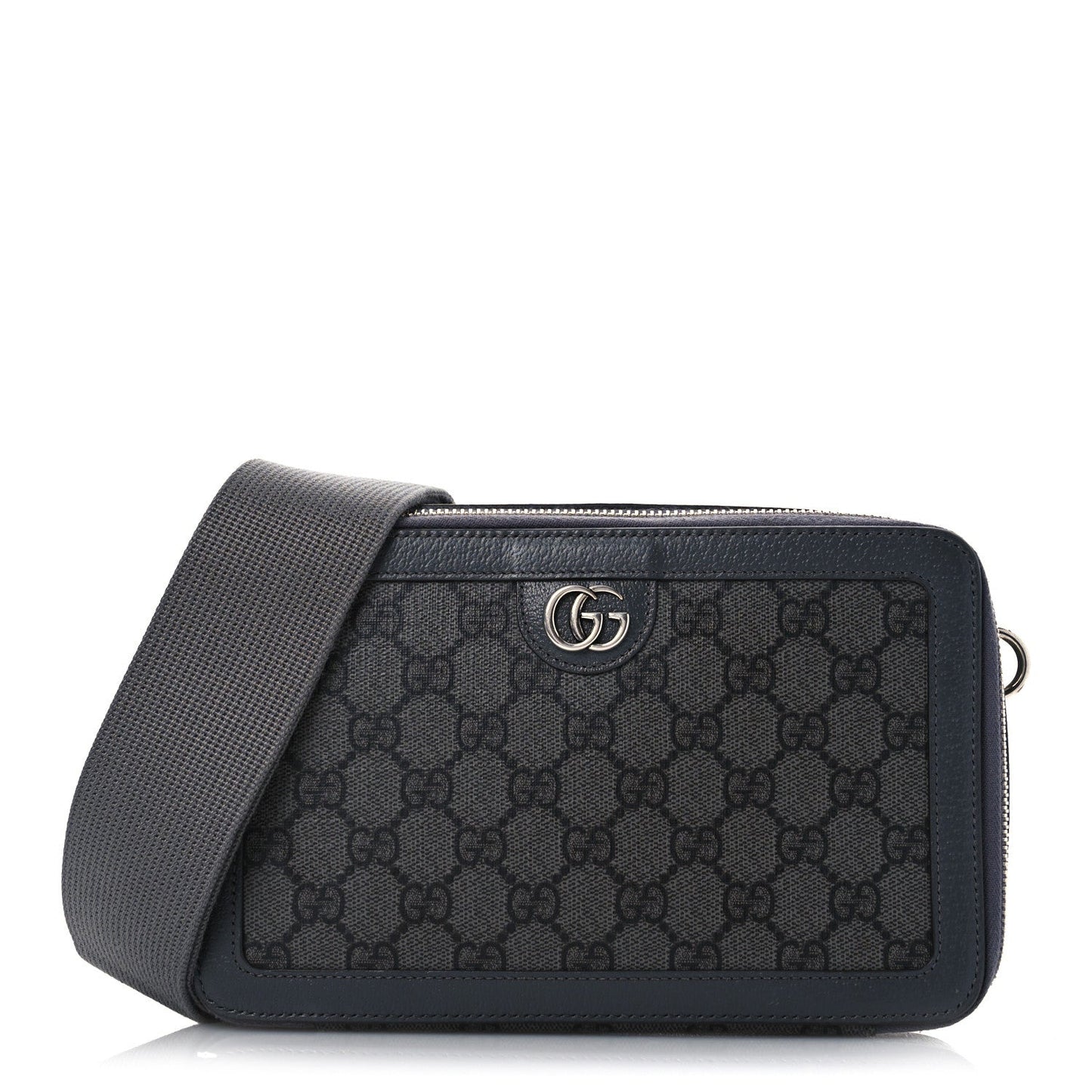 Gucci GG Supreme Monogram Textured Dollar Calfskin Small Ophidia Top Handle Shoulder Grey Black Graphite Grey