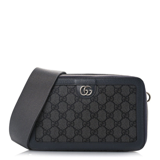 Gucci GG Supreme Monogram Textured Dollar Calfskin Small Ophidia Top Handle Shoulder Grey Black Graphite Grey