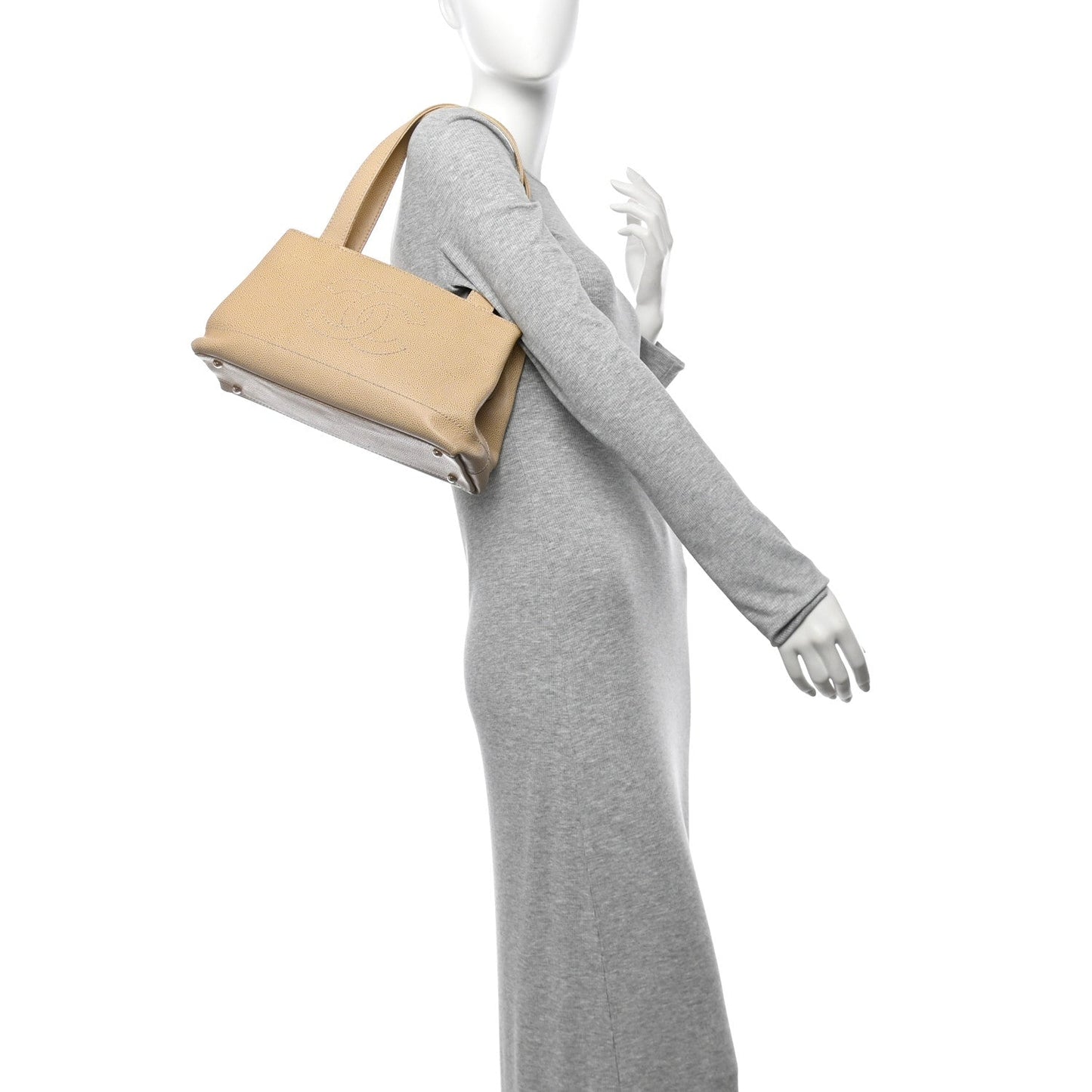Chanel Caviar CC Shoulder Bag Beige