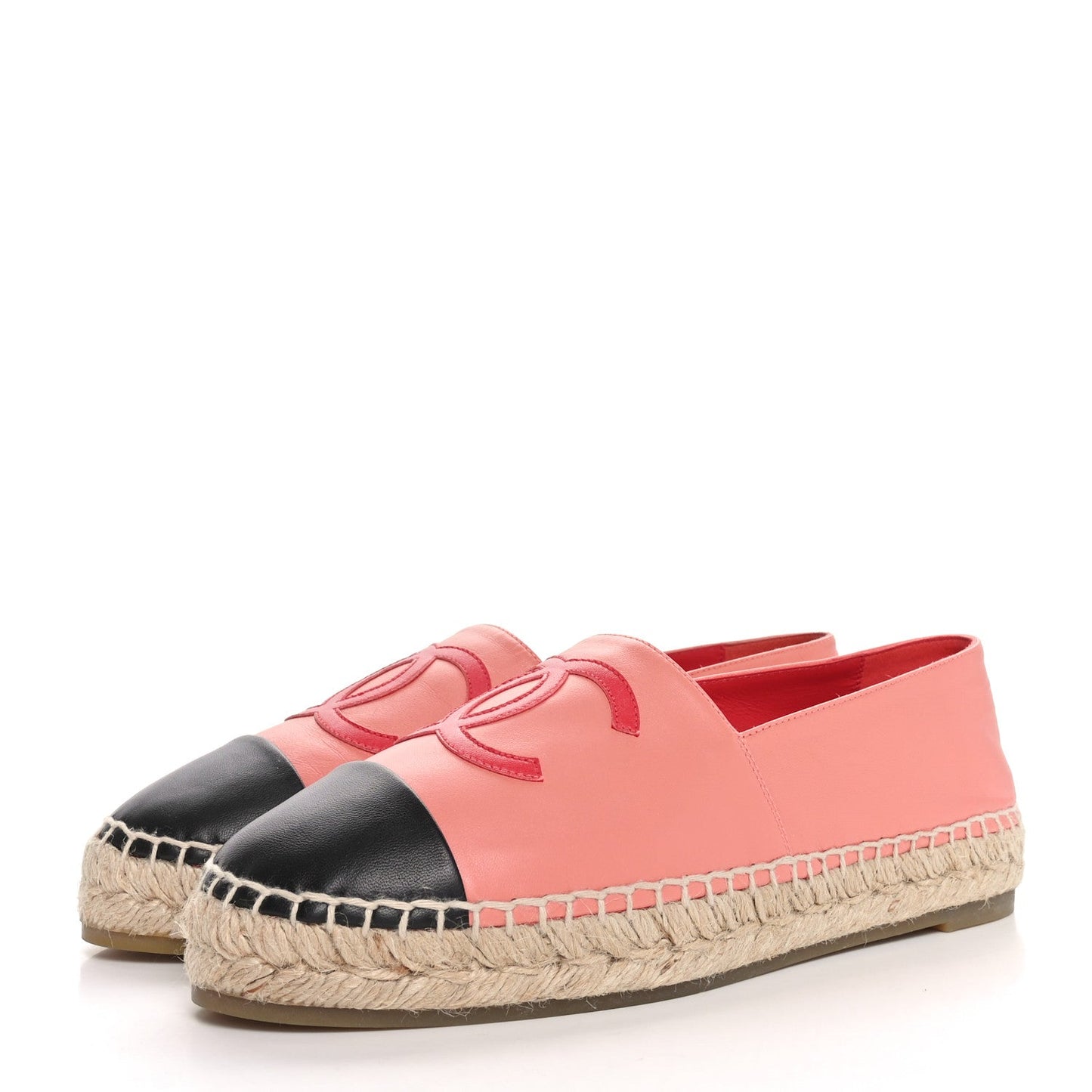 Chanel Lambskin CC Espadrilles 39 Pink Red Black