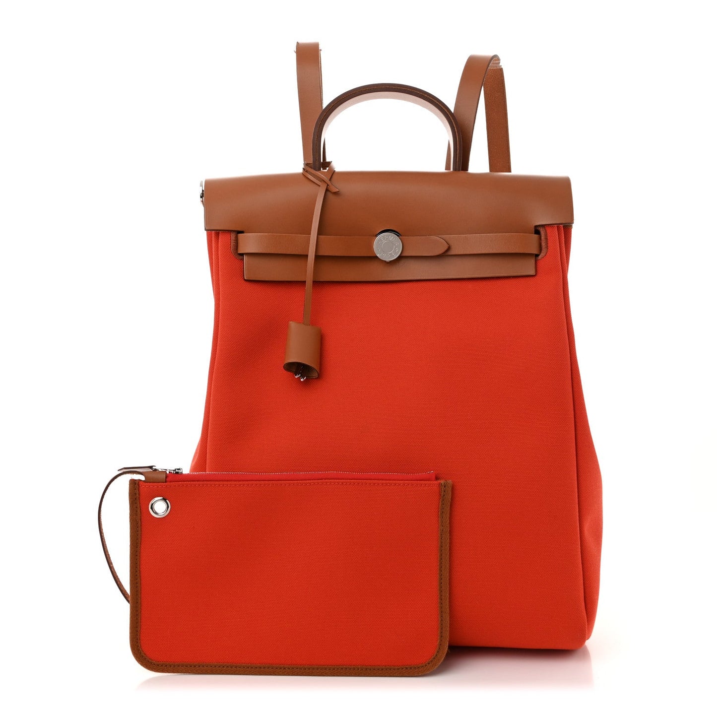 Hermes Military Toile Vache Hunter Herbag a Dos Zip Retourne Backpack Orange Mecano Fauve
