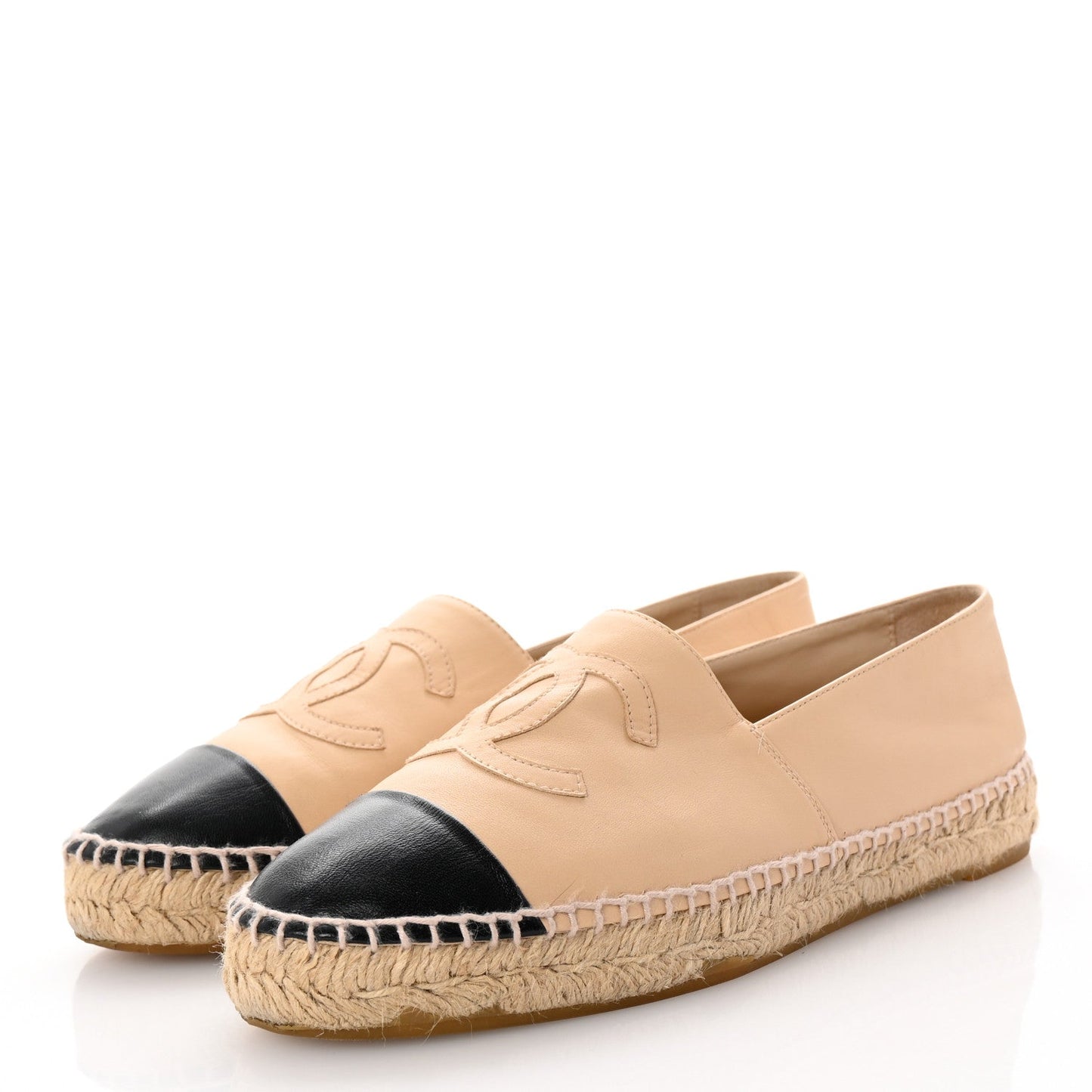 Chanel Lambskin CC Espadrilles 40 Beige Black