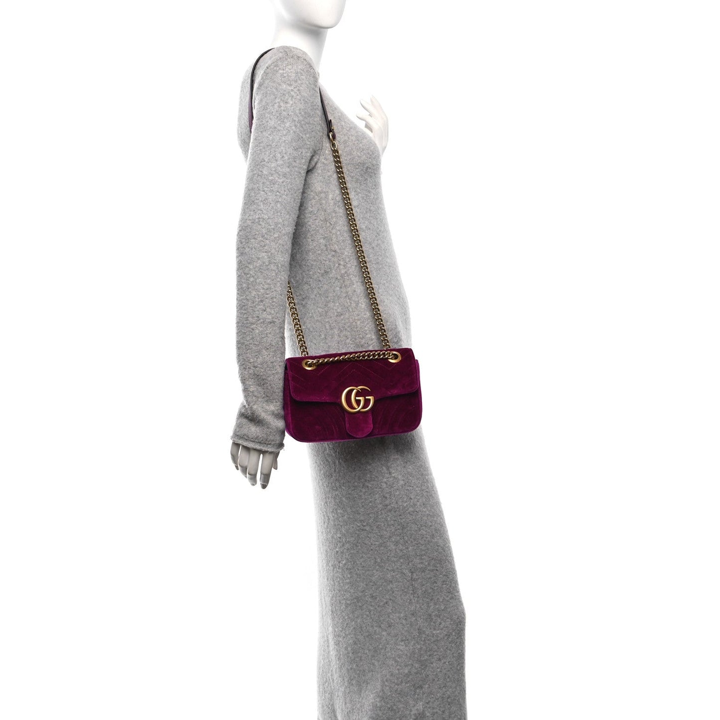 Gucci Velvet Matelasse Small GG Marmont Shoulder Bag Fuchsia Violet Cyclamen