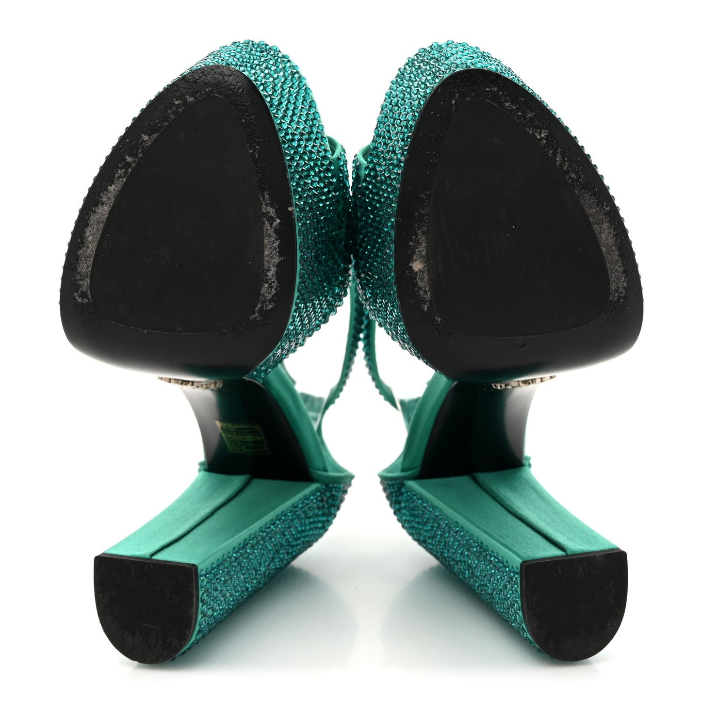 Prada Satin Crystal Triangle Logo 40/135mm Platform Sandals 38 Mango