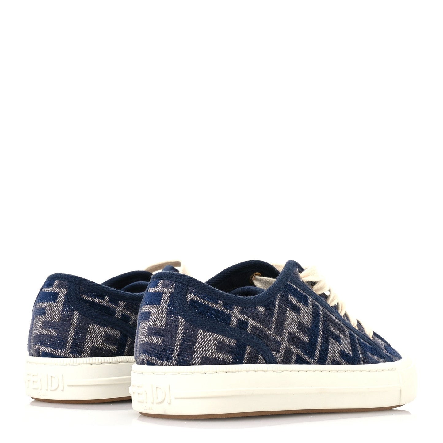 Fendi Chenille FF Embroidered Womens Domino Low Top Sneakers 36 Grigio Blue Notte