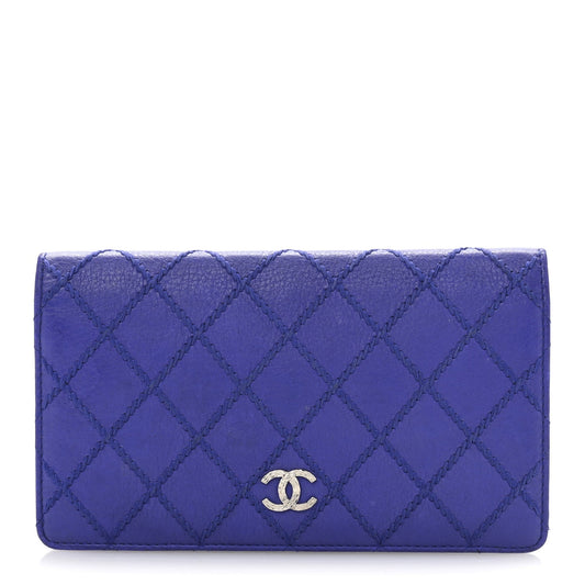 Chanel Calfskin Stitched Fancy CC Yen Wallet Blue
