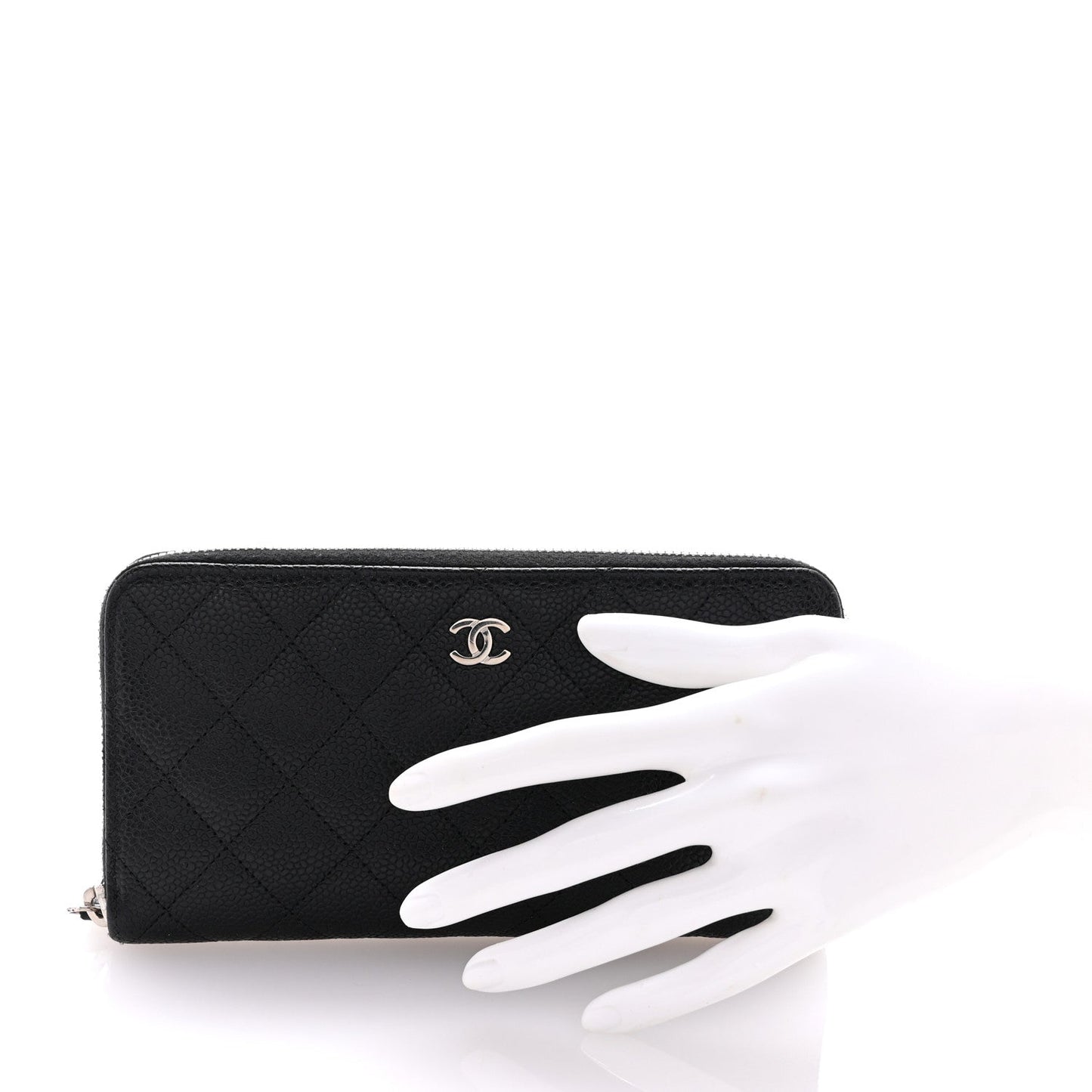Chanel Caviar Quilted Large Gusset Zip Around Wallet Black