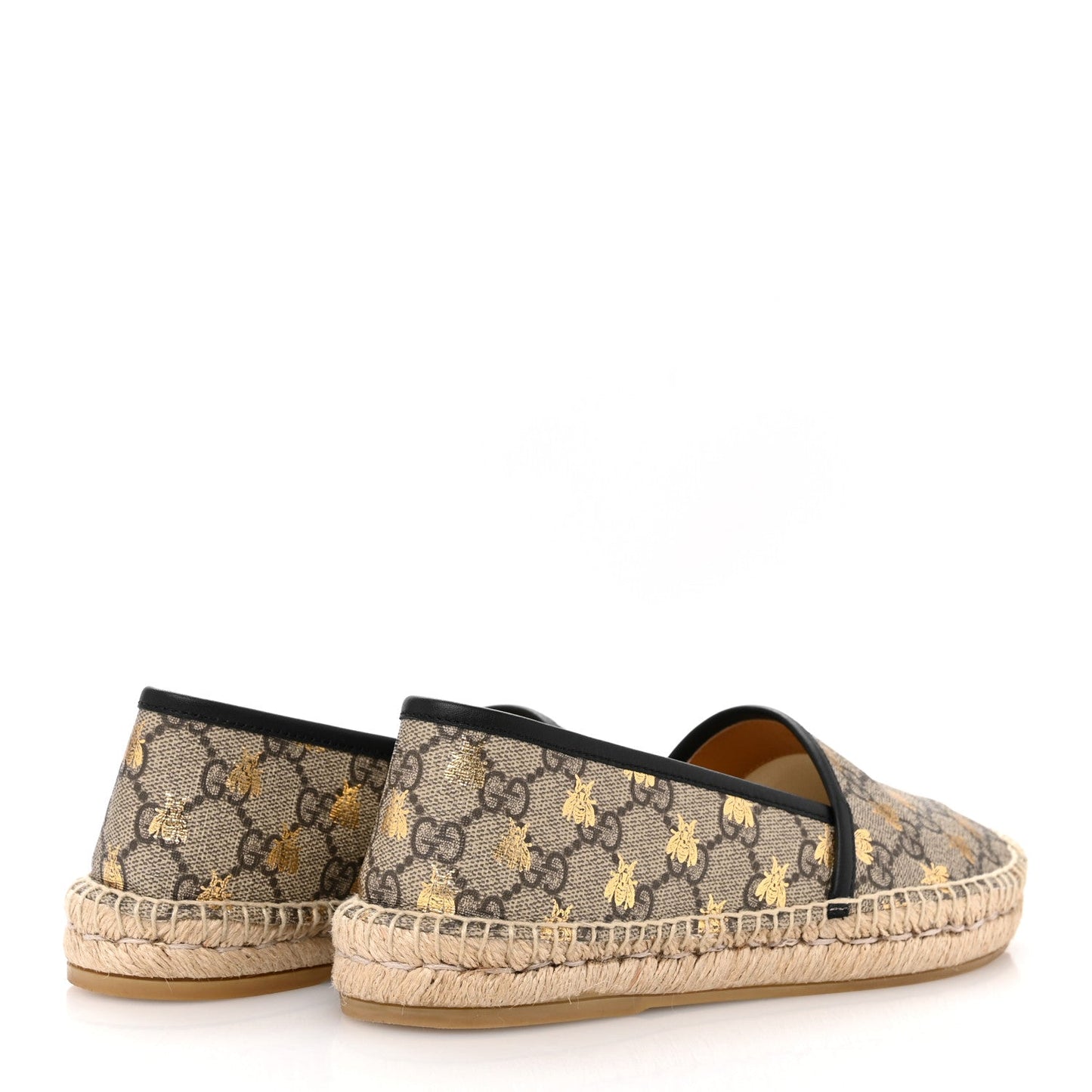 Gucci GG Supreme Monogram Bees Espadrille Flats 38.5 Beige Ebony Oro Black