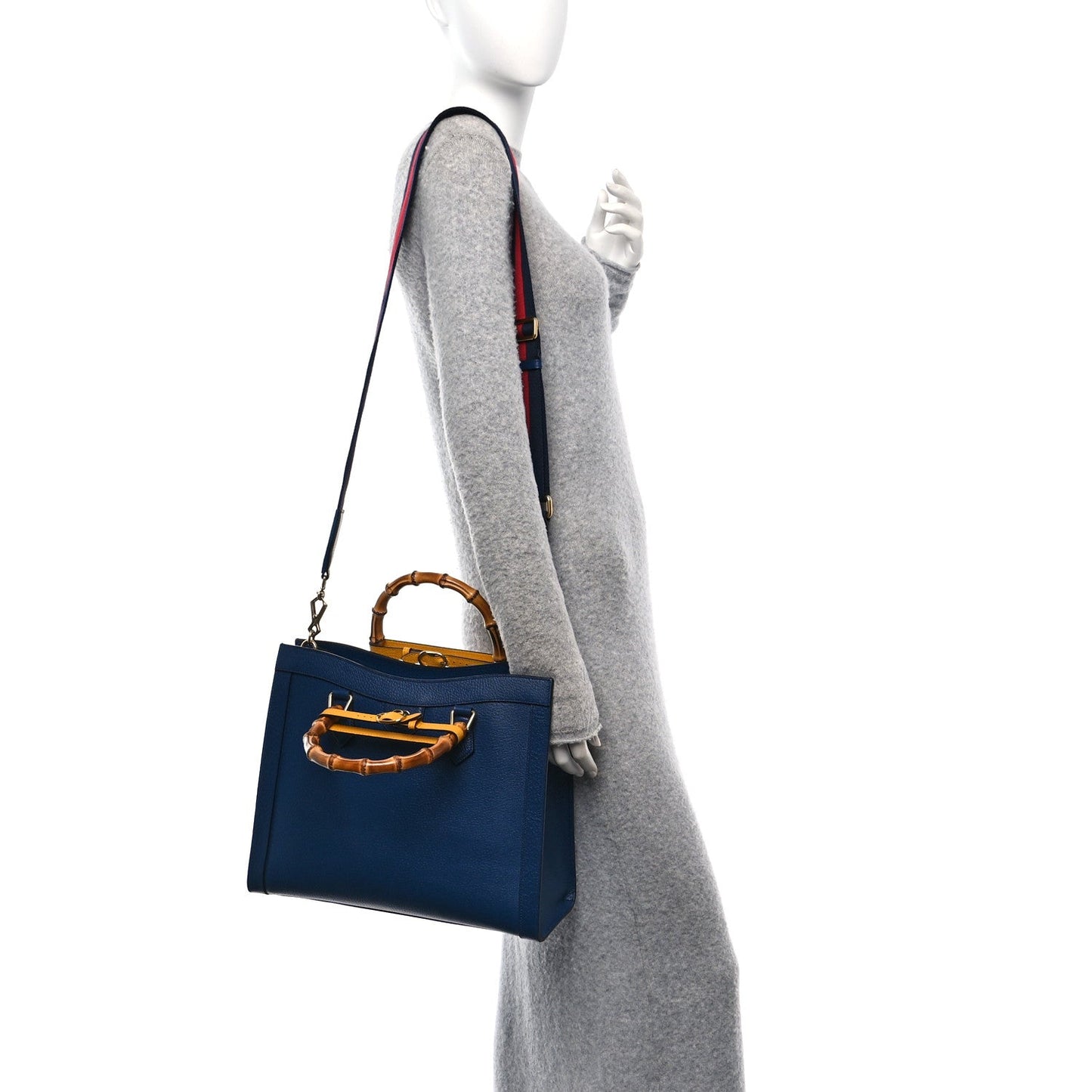 Gucci Textured Dollar Calfskin Web Medium Diana Tote Bag Royal Crop