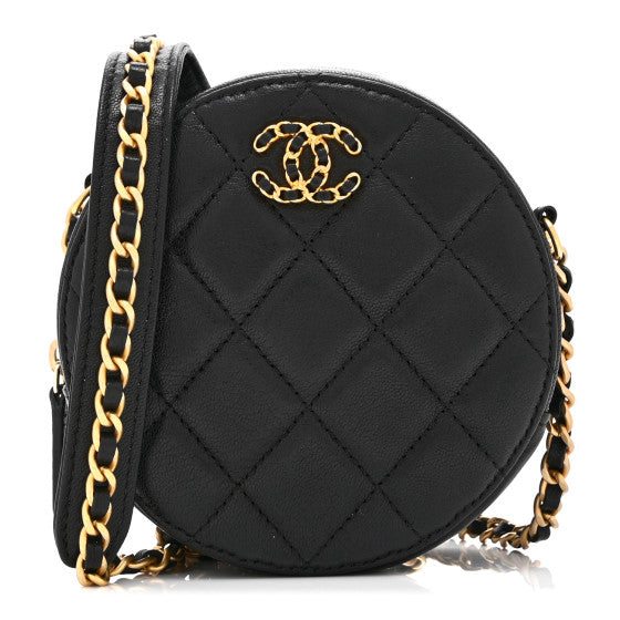 Chanel Goatskin Quilted 19 Round Clutch With Chain Black