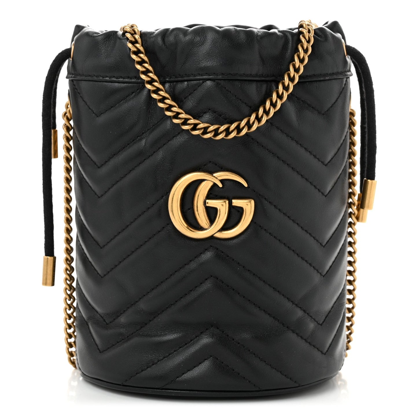 Gucci Calfskin Matelasse Mini GG Marmont 2.0 Bucket Bag Black