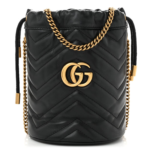 Gucci Calfskin Matelasse Mini GG Marmont 2.0 Bucket Bag Black