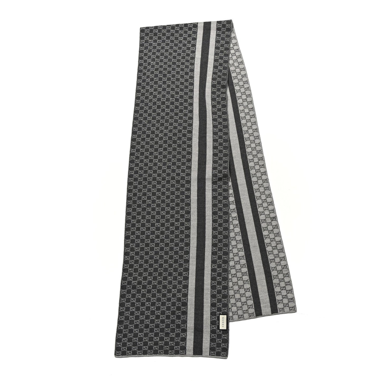 Gucci Wool Tricot GG Monogram Web New Lunicart Scarf Medium Grey