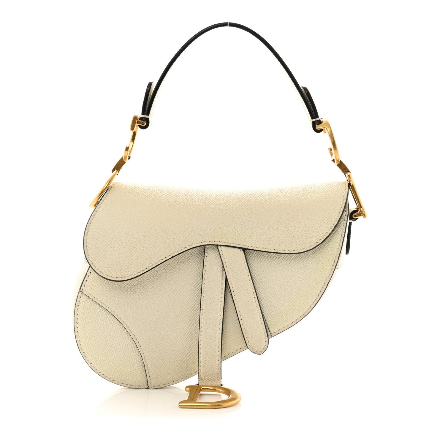 Christian Dior Grained Calfskin Mini Saddle Bag Ivory