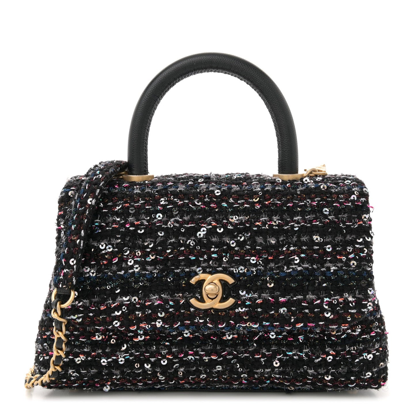 Chanel Tweed Sequin Mini Coco Handle Flap Black