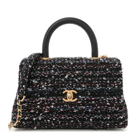 Chanel Tweed Sequin Mini Coco Handle Flap Black