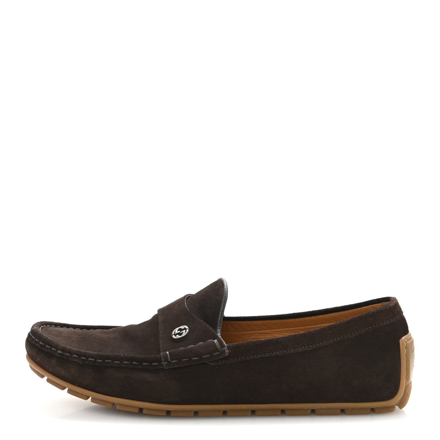 Gucci Suede Mens InterLocking G Driver Loafers 8 Cocoa