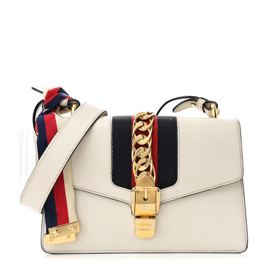 Gucci Calfskin Small Sylvie Shoulder Bag Off White