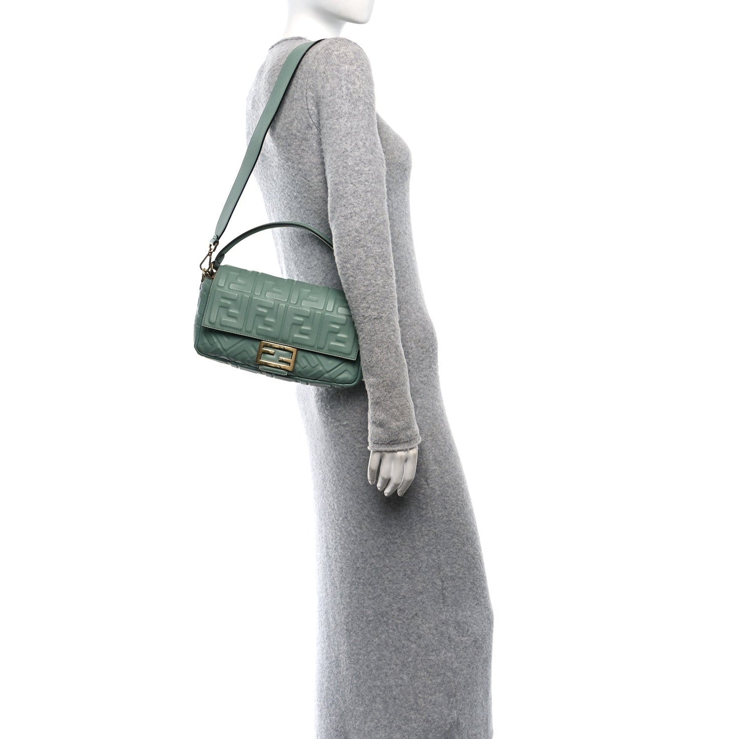 Fendi Nappa FF 1974 Embossed Baguette Menta