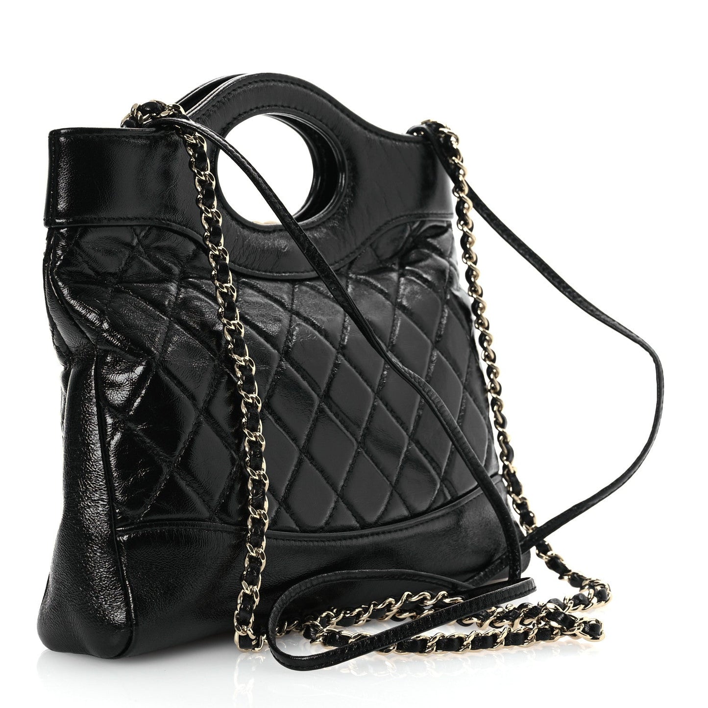 Chanel Shiny Crumpled Calfskin Quilted Mini 31 Shopping Bag Black