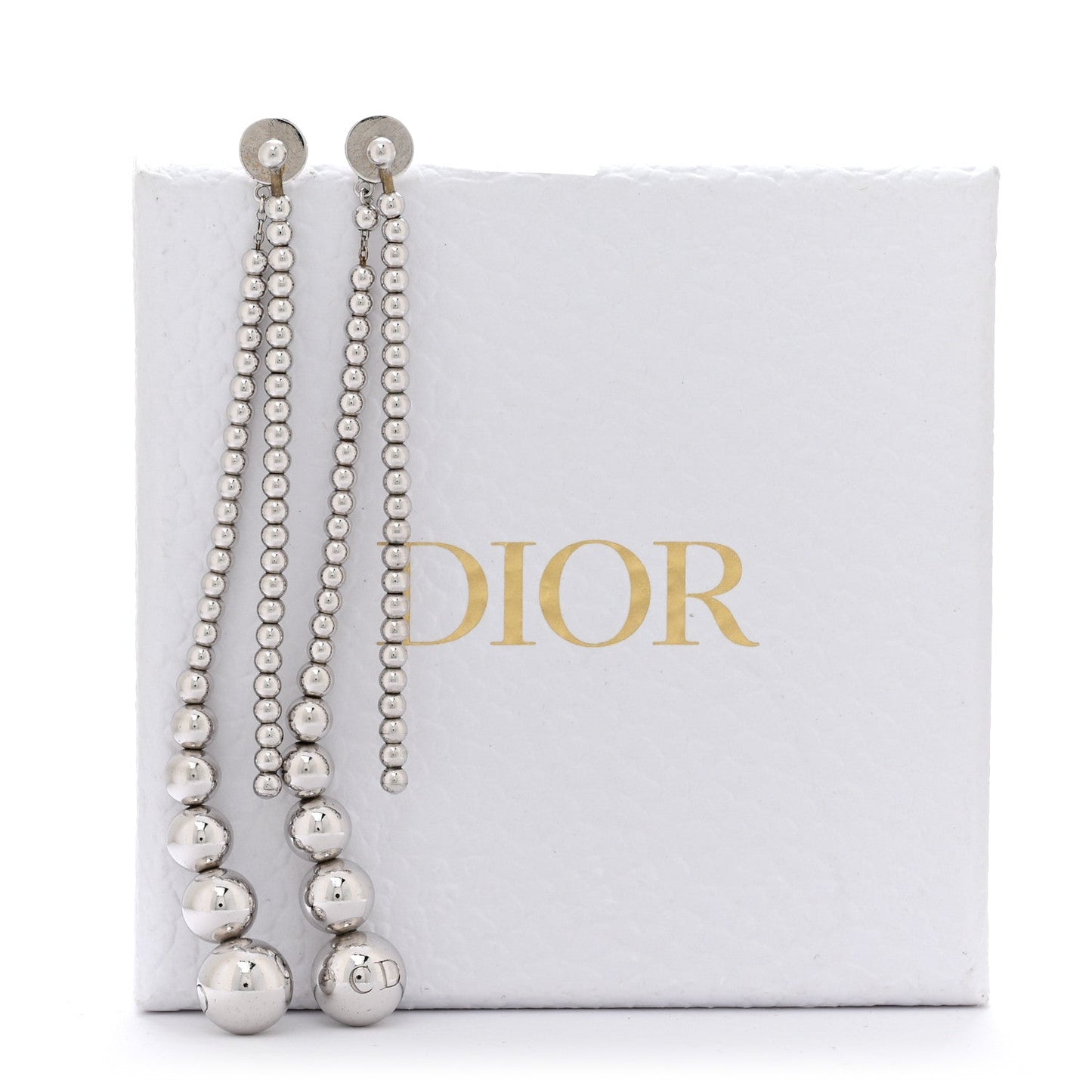 Christian Dior Metal Bead Drop Earrings Silver
