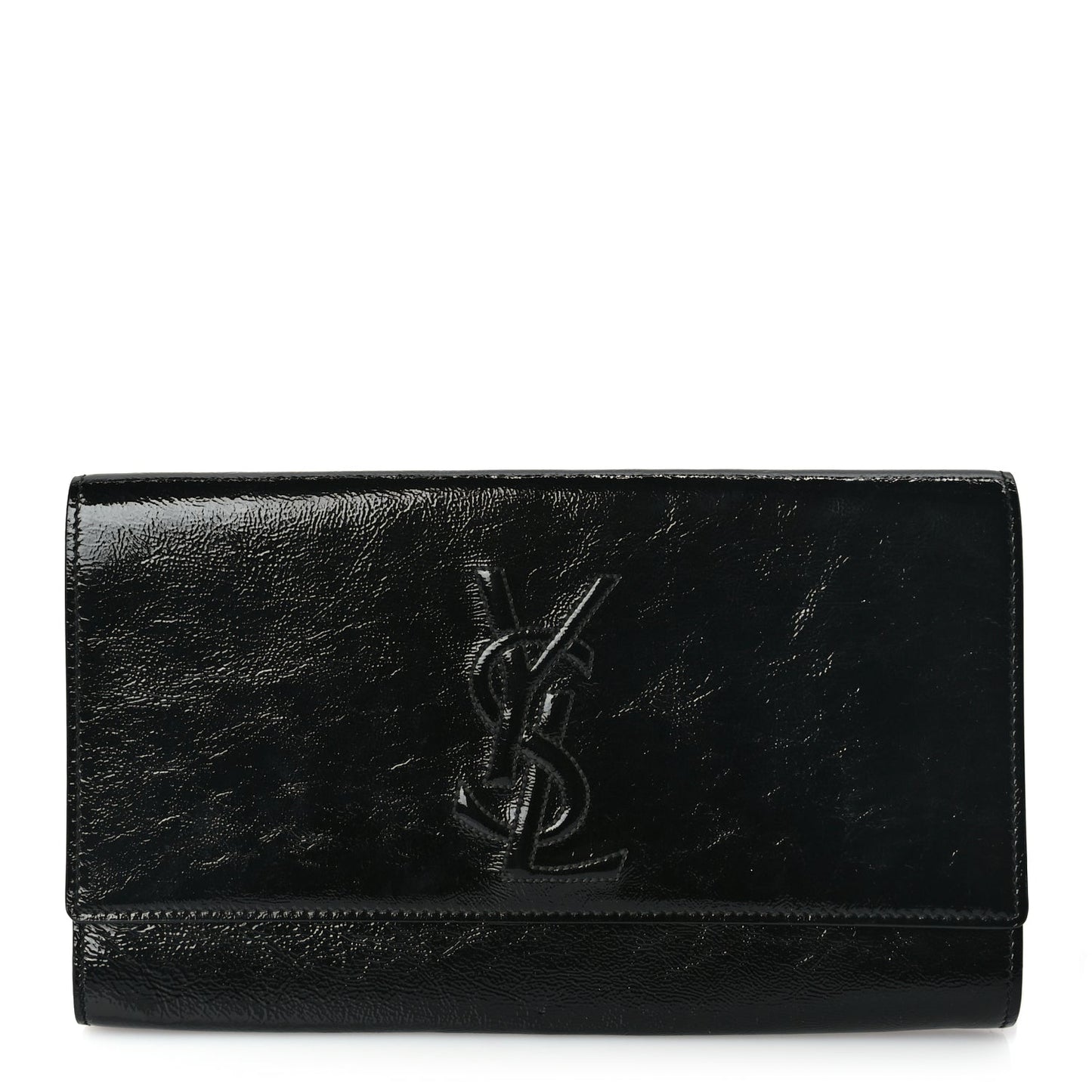 Saint Laurent Textured Patent Monogram Large Belle De Jour Clutch Black